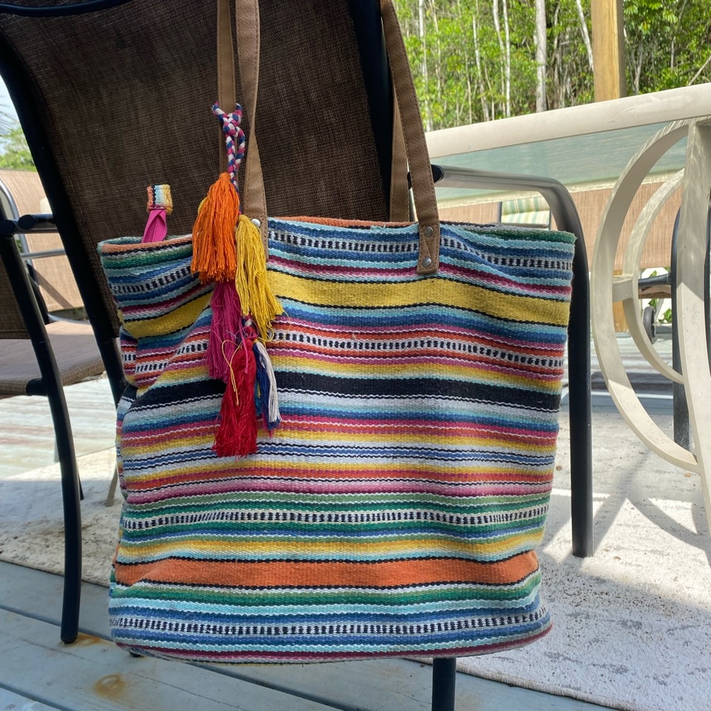 Multi color beach bag.